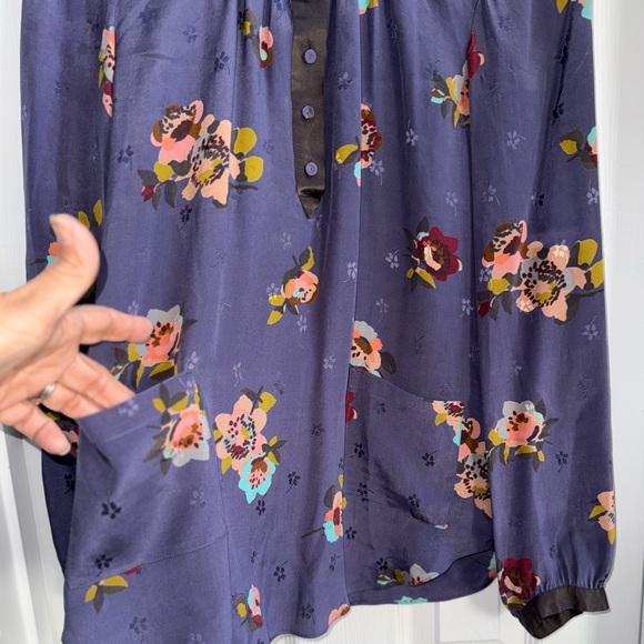 Rebecca Taylor Long Sleeve Floral Blouse 6 Silk Blend Feminine Purple Elegant - Picture 4 of 9